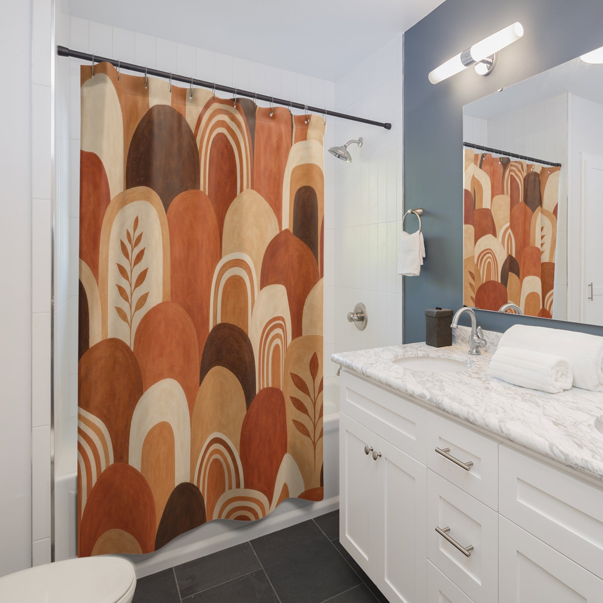 Terracotta Brown Arch Shower Curtain