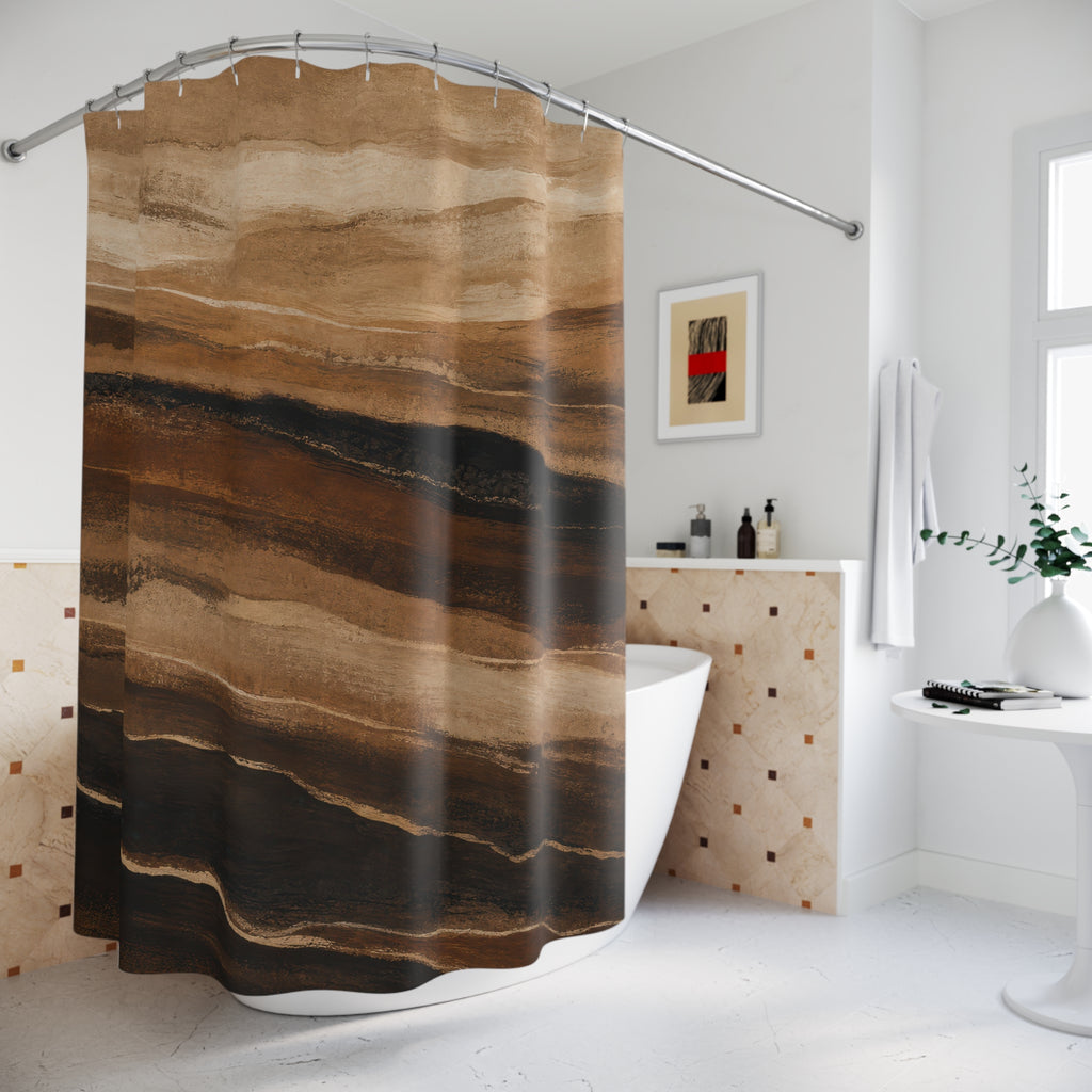 Landscape Shower Curtain, Brown Beige Abstract Bath Decor, Earth Tone Horizon Pattern, Earth Tone Warm Neutral Guest Bathroom Decor Style