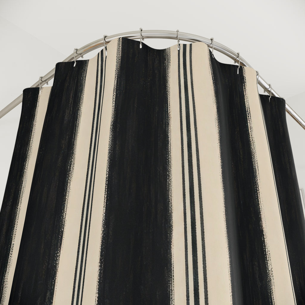 Ivory White Clean Vertical Stripe Shower Curtain