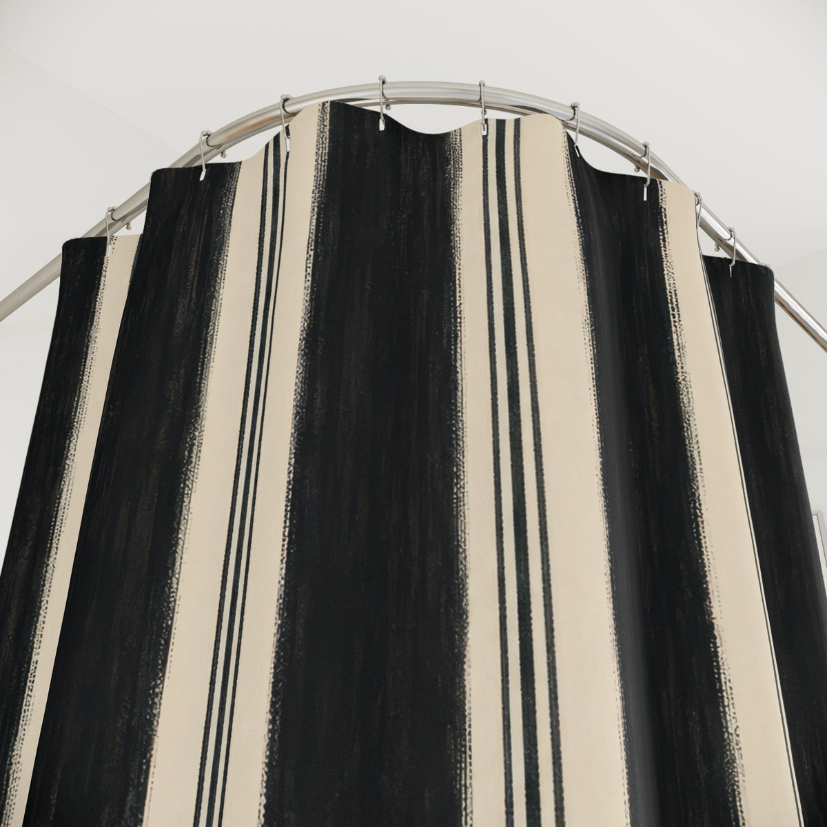 Ivory White Clean Vertical Stripe Shower Curtain