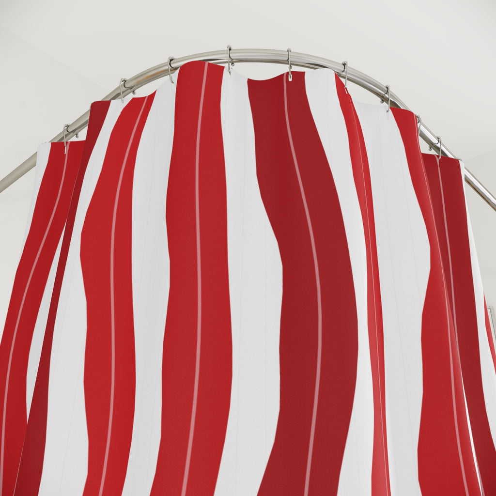 Red White Liquid Ribbon Shower Curtain