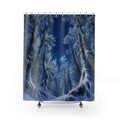 Winter woodland evergreen forest shower curtain with full front view
