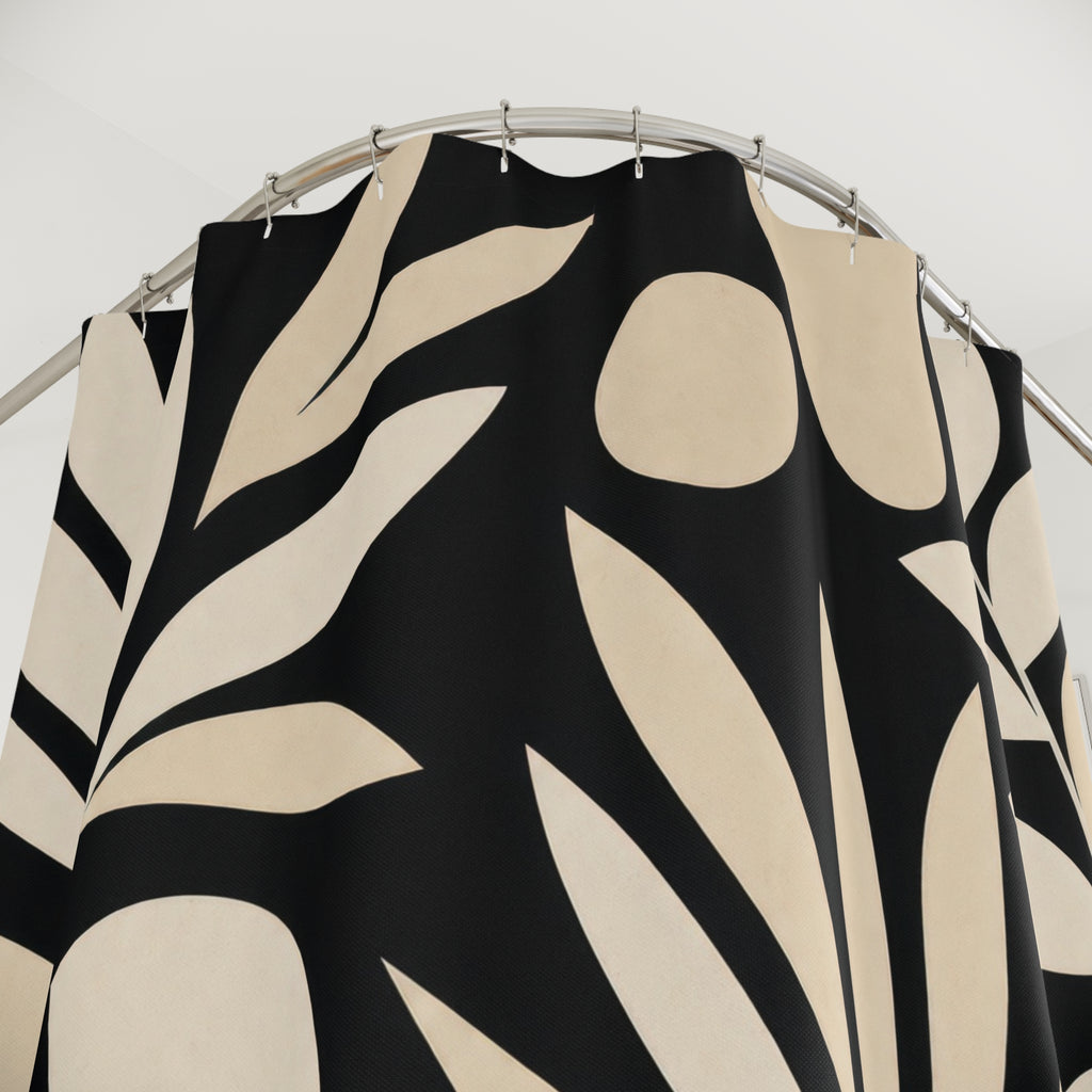 Black Cream Botanical Silhouette Shower Curtain