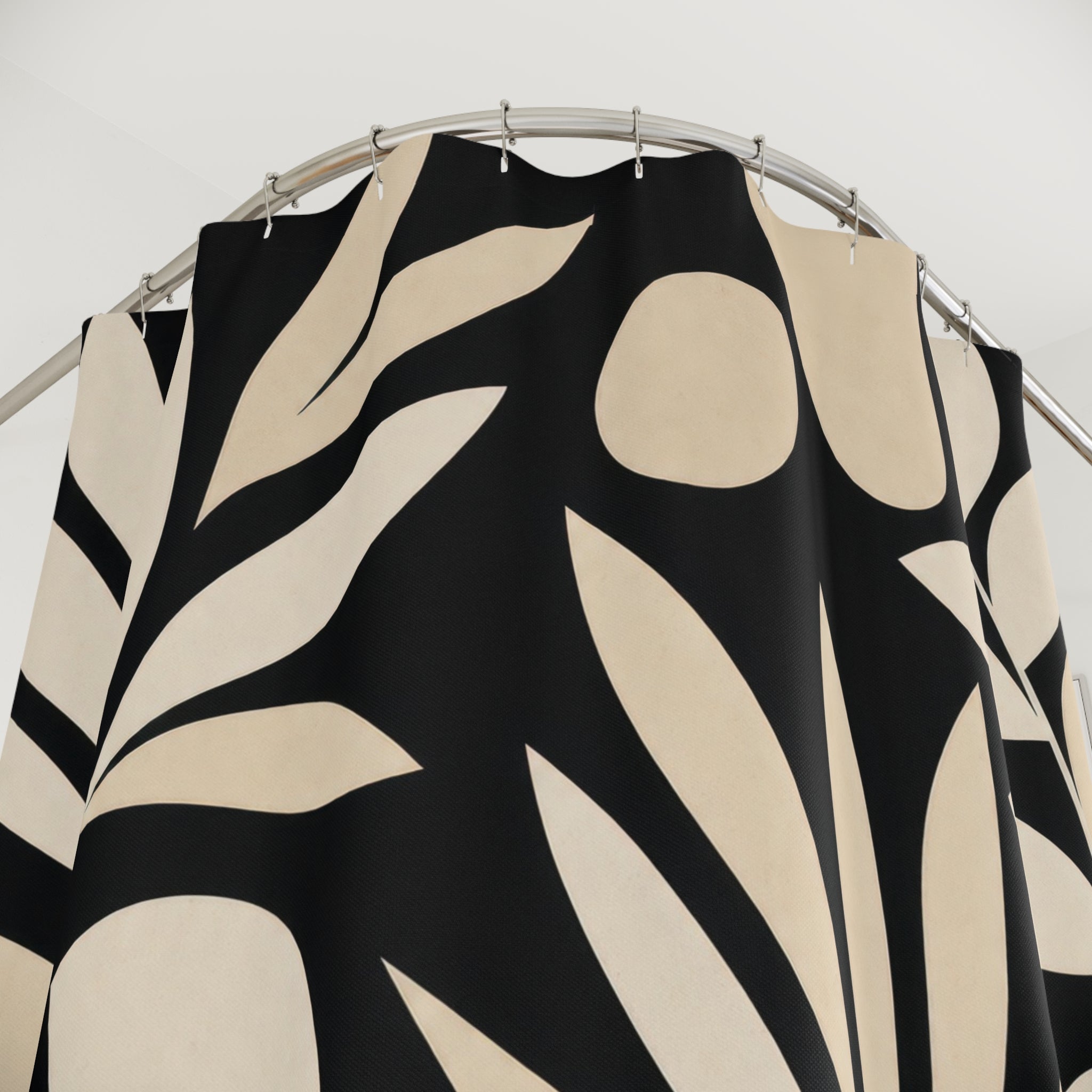 Black Cream Botanical Silhouette Shower Curtain