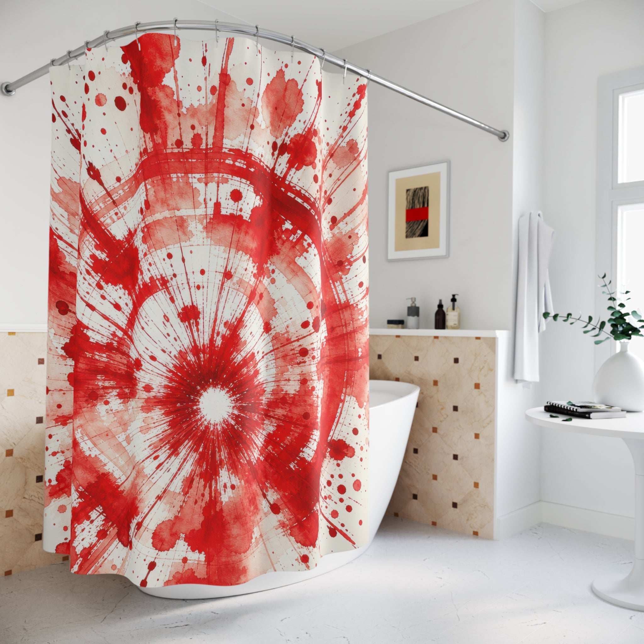 White Radial Paint Splatter Burst Shower Curtain