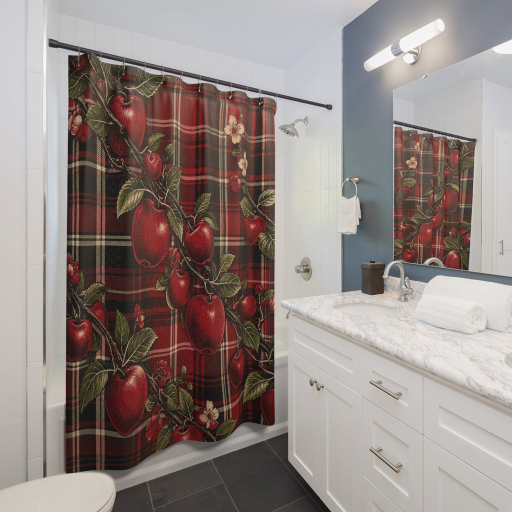 Crimson Orchard Plaid Shower Curtain