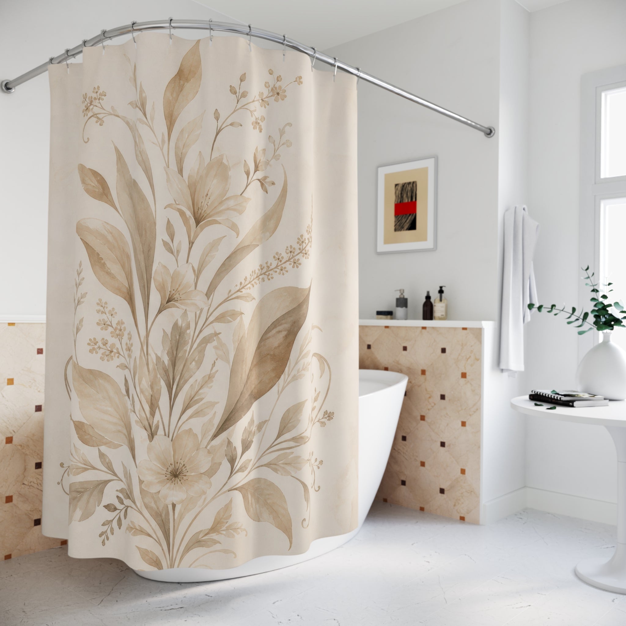 Beige Botanical Bouquet Shower Curtain