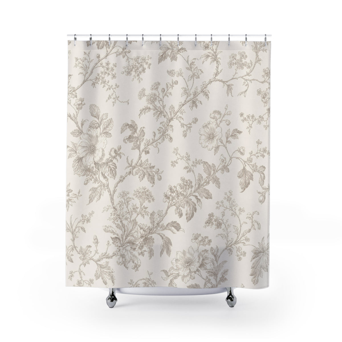 Beige Vine Flower vintage floral shower curtain with full front view