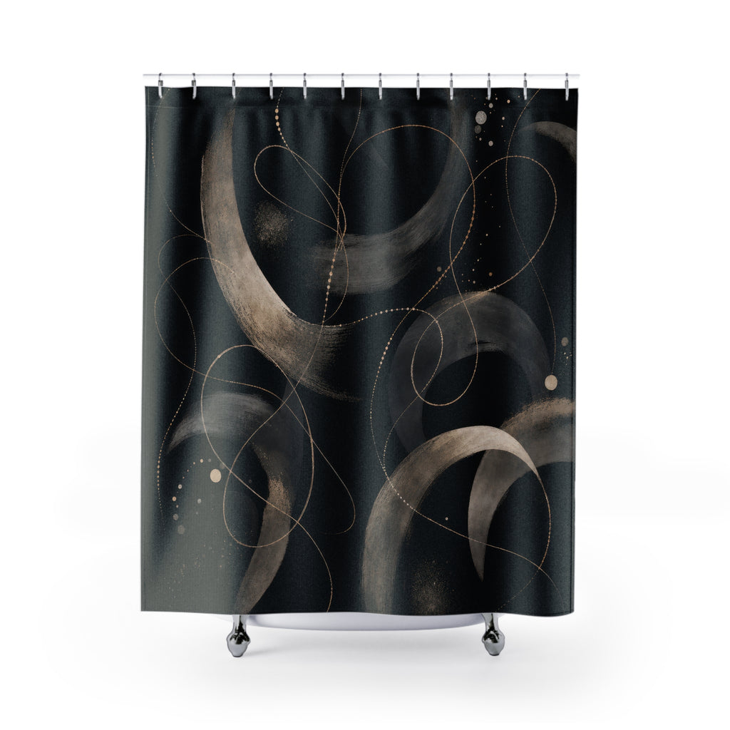 Black Abstract Shower Curtain, Celestial Moon Bath Decor, Cream Gray Crescent Pattern, Moody Modern Bathroom Decor, Dark Art Style