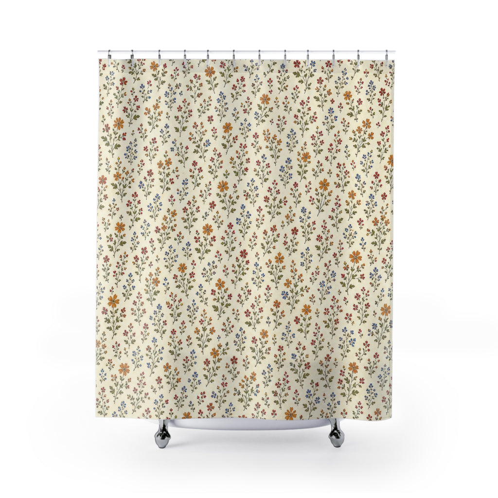 Autumn Ditsy Floral Shower Curtain, Rust Mustard Fall Bathroom Decor, Tiny Flower Bath Curtain, Guest Bathroom Decor, Small Bathroom Decor