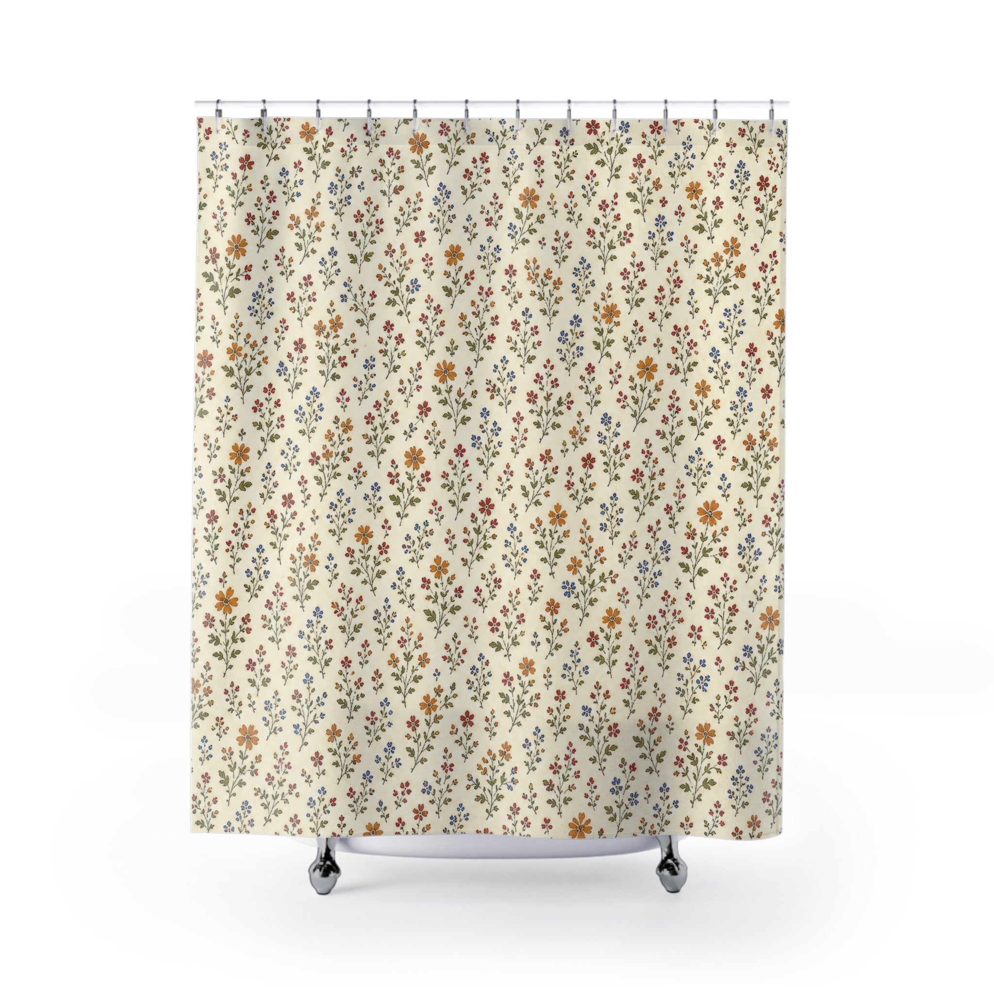 Autumn Ditsy Floral Shower Curtain, Rust Mustard Fall Bathroom Decor, Tiny Flower Bath Curtain, Guest Bathroom Decor, Small Bathroom Decor