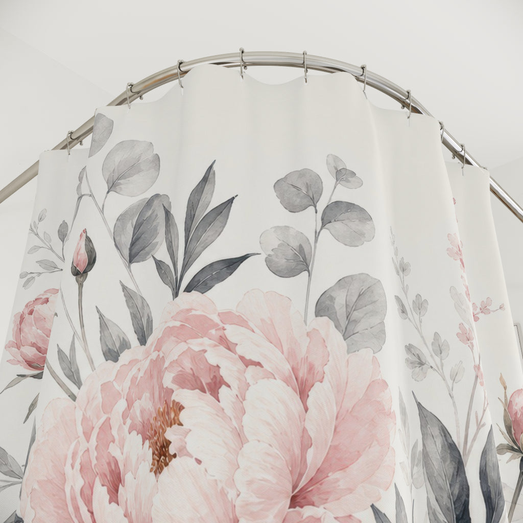 Gray Pink Floral Shower Curtain: Gray Pink Shower Curtain
