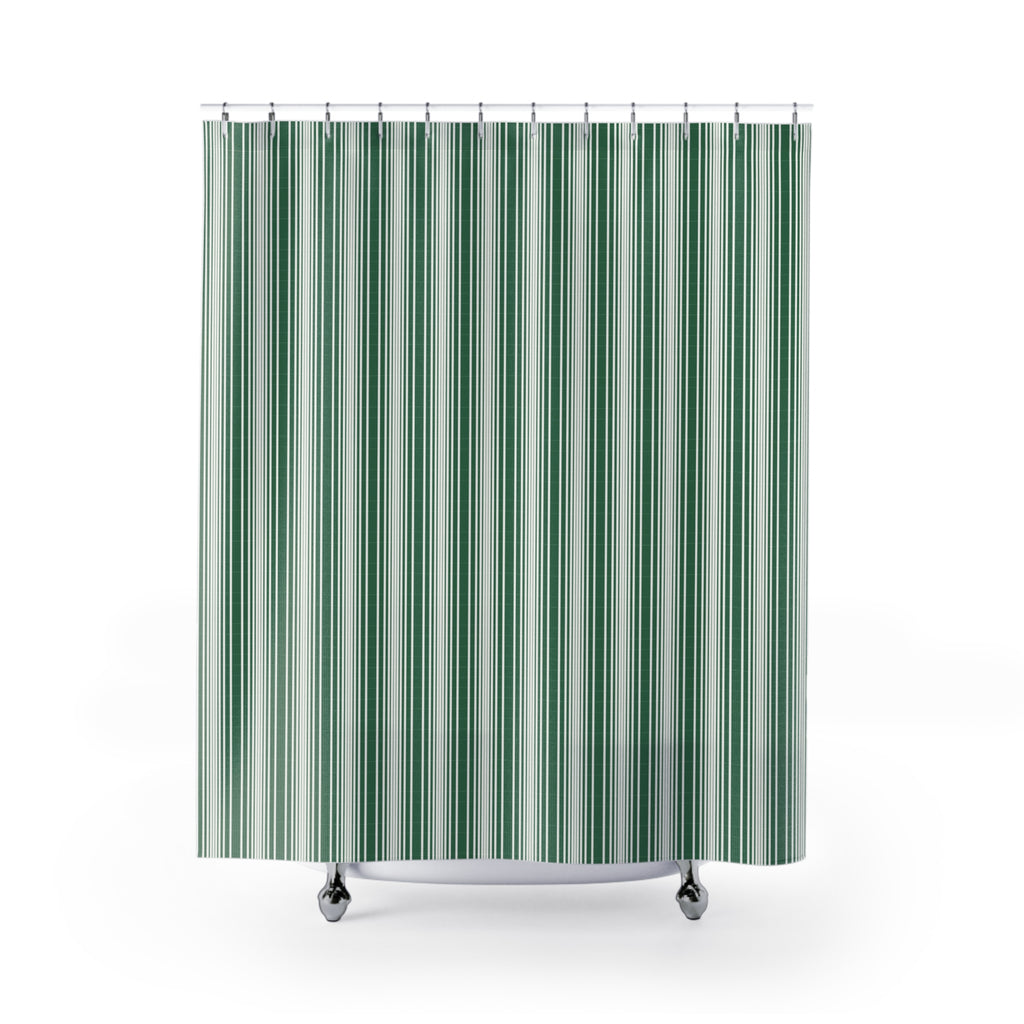 Green and White Graduated Stripe Shower Curtain