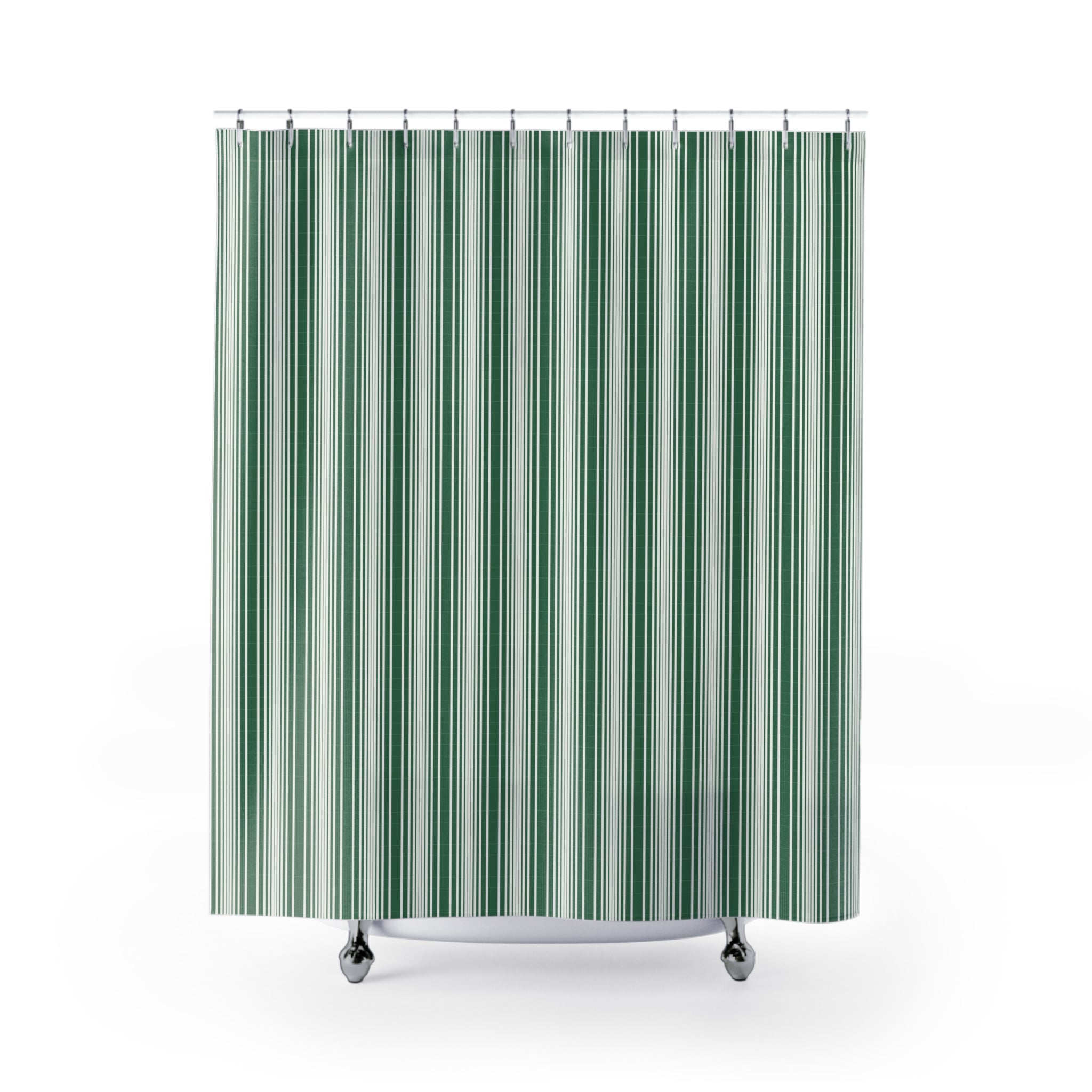 Green and White Graduated Stripe Shower Curtain