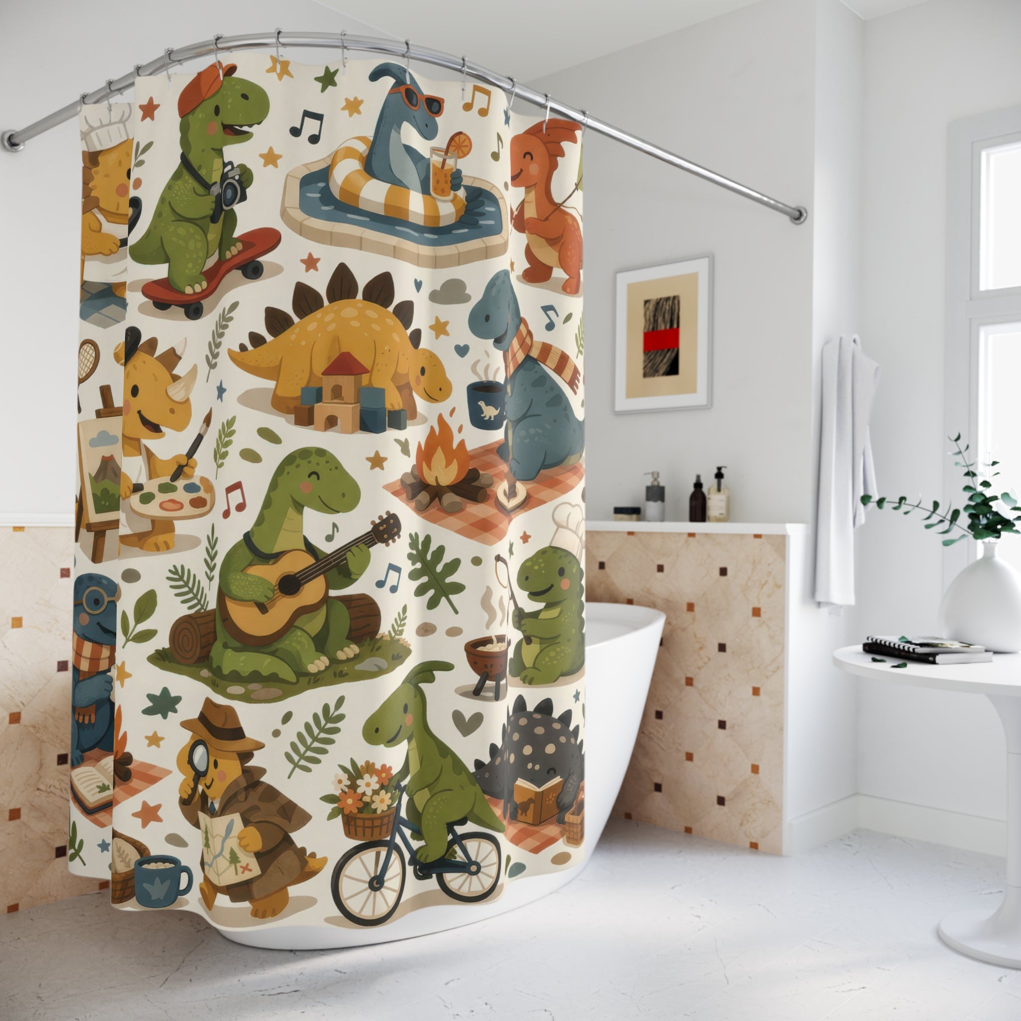 Whimsical Dinosaur Shower Curtain