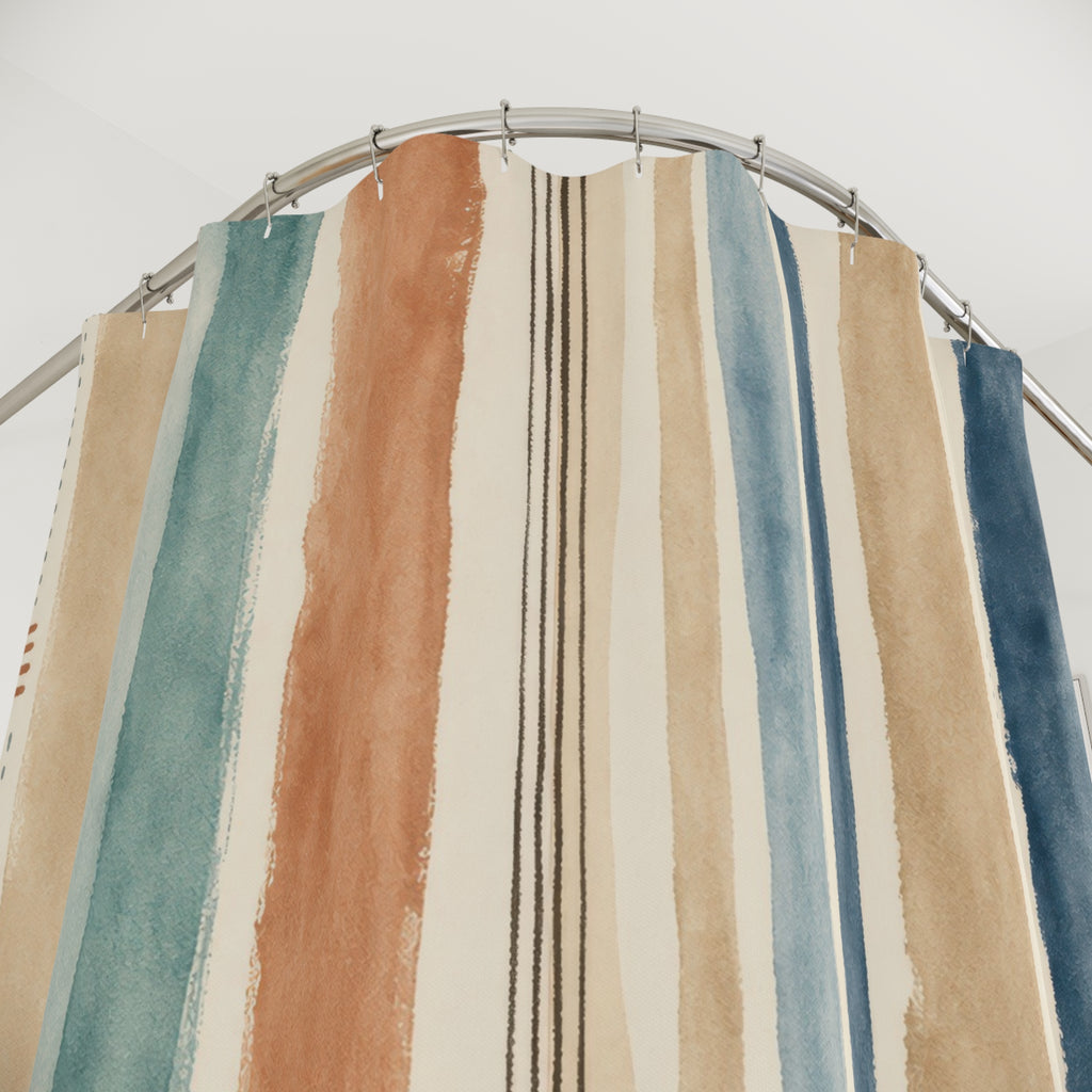 Aqua Blue Terracotta Stripe Shower Curtain