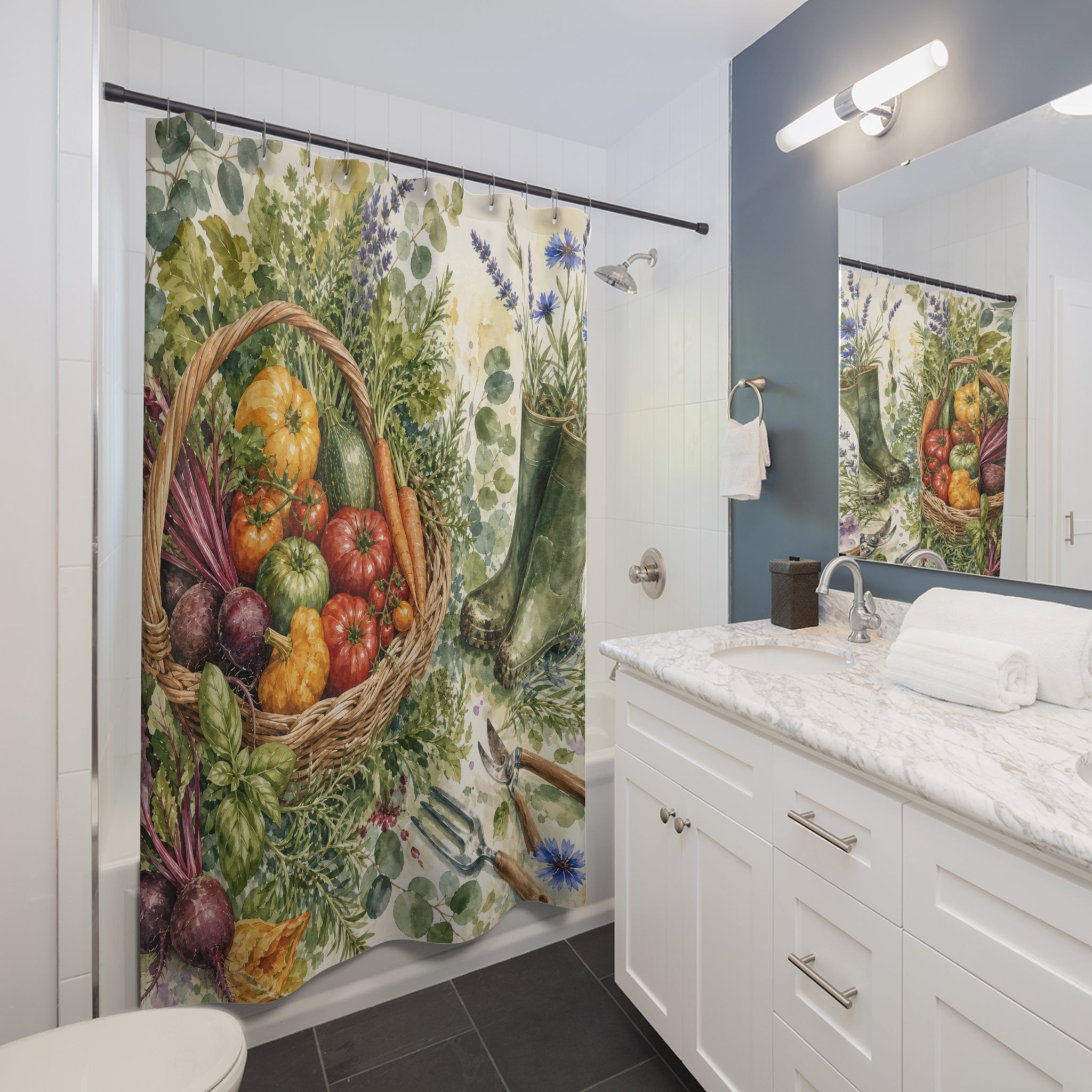 Watercolor Garden Harvest Shower Curtain
