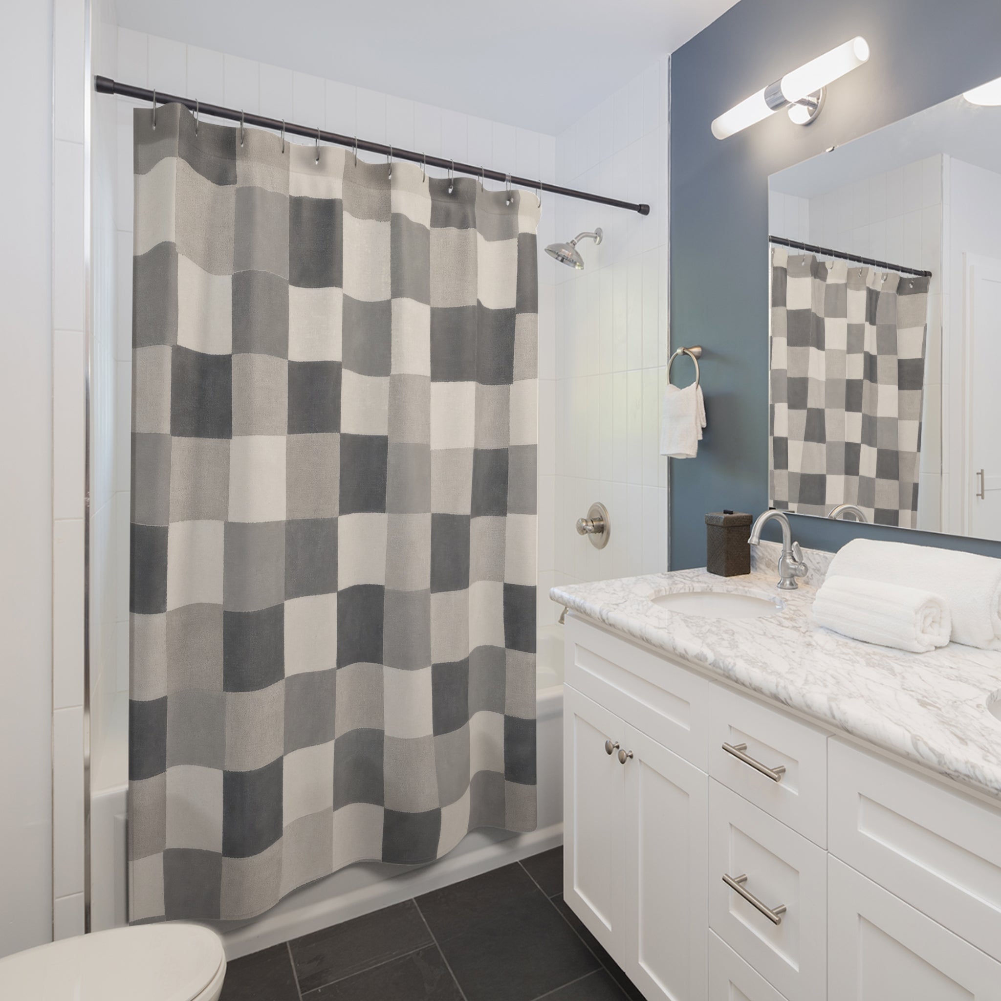 Soft Checkerboard Shower Curtain