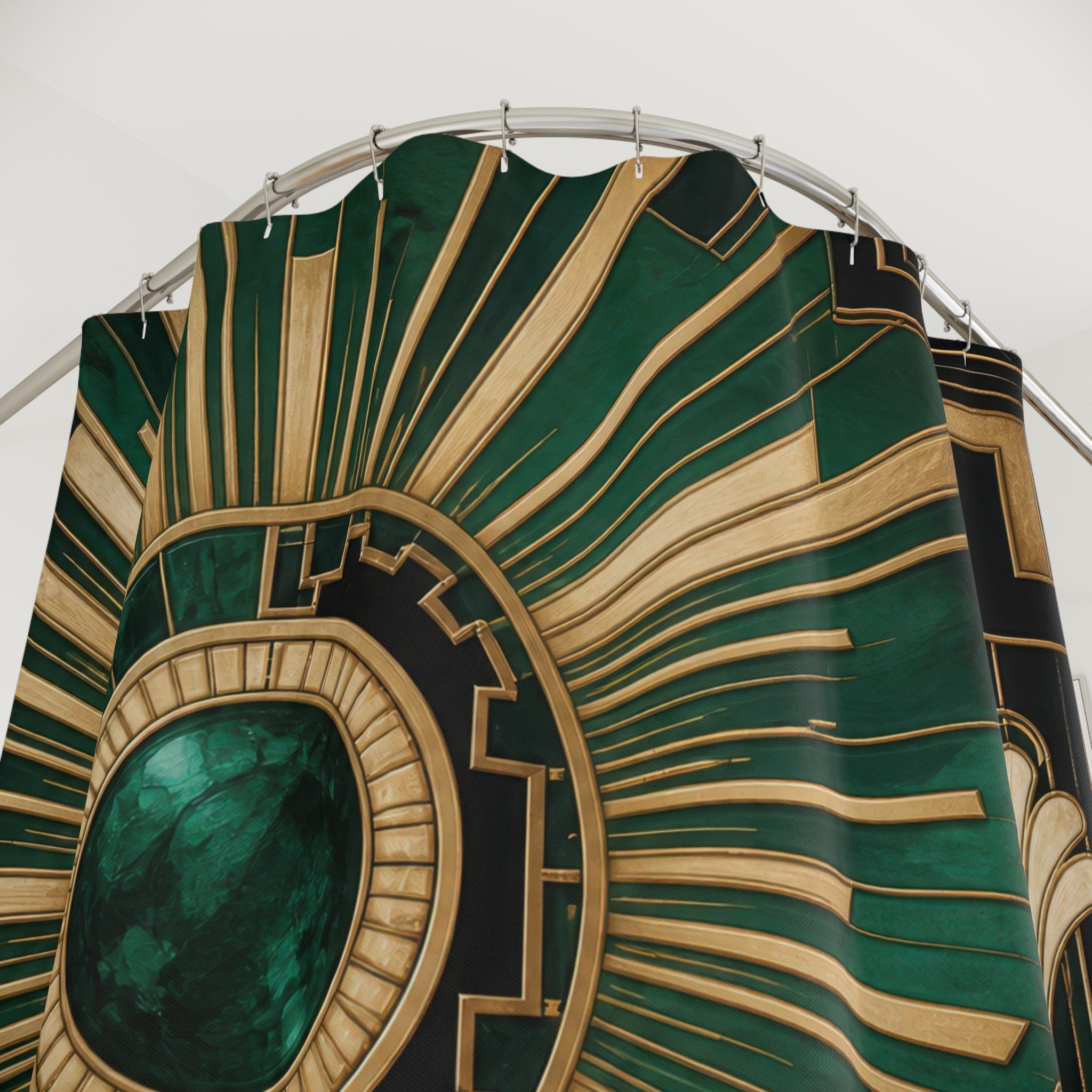 Emerald Art Deco Sunburst Shower Curtain