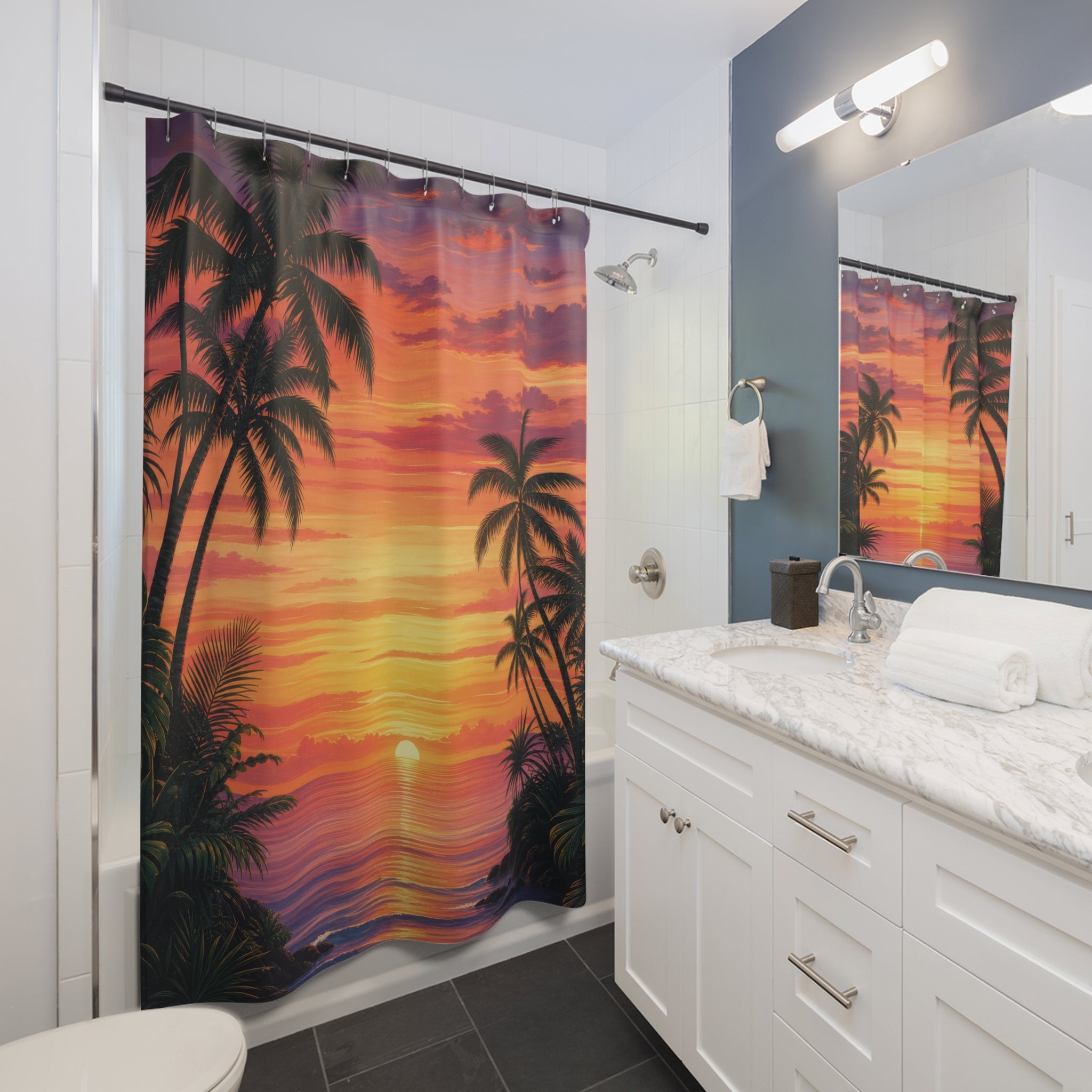 Tropical Palm Sunset Shower Curtain