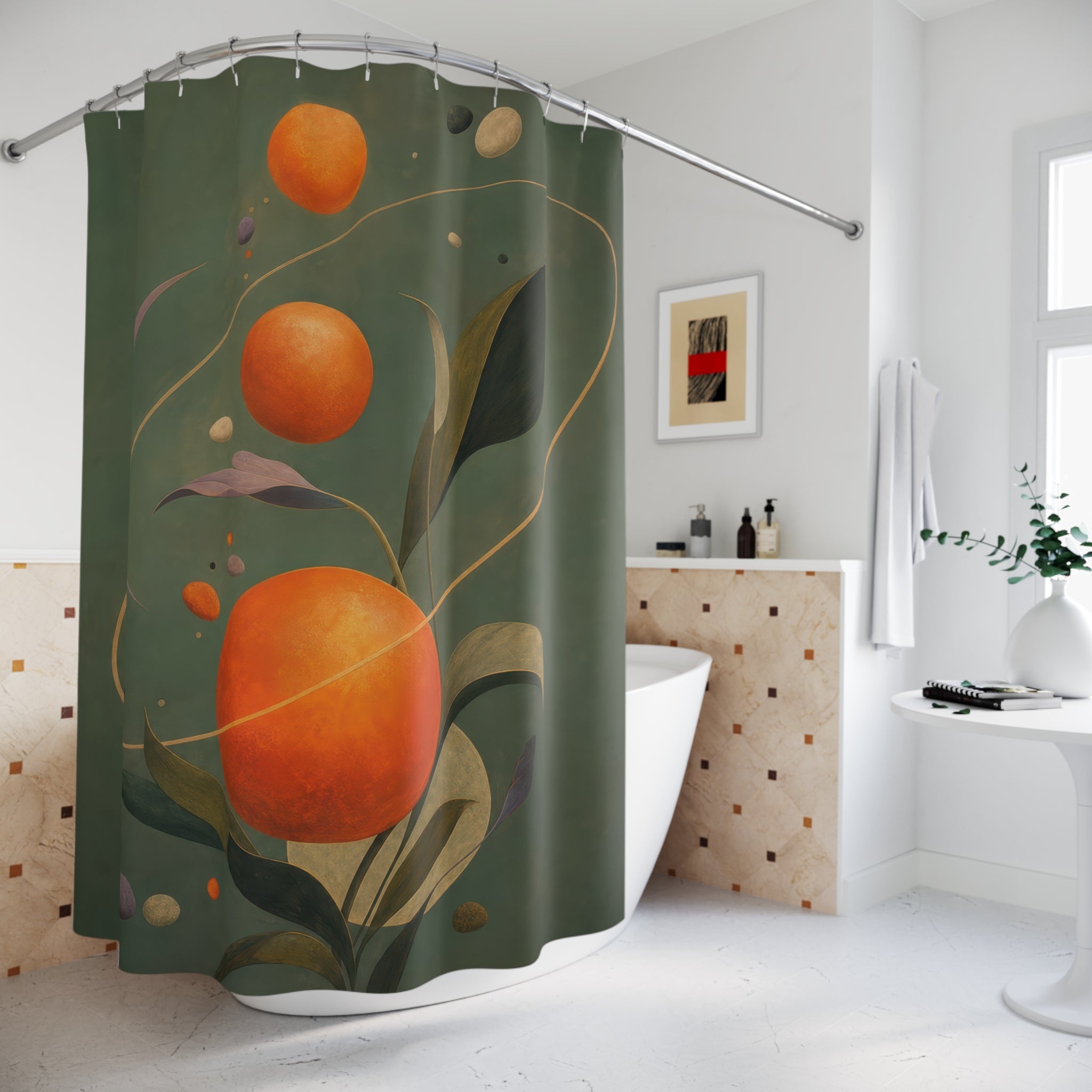 Persimmon Orbit Orange Shower Curtain