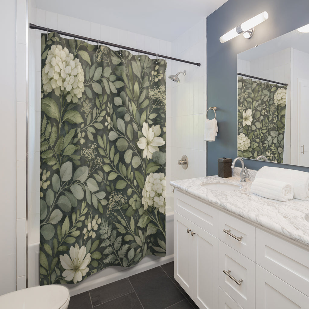 Green and Grey Botanical Shower Curtain – Sage Eucalyptus