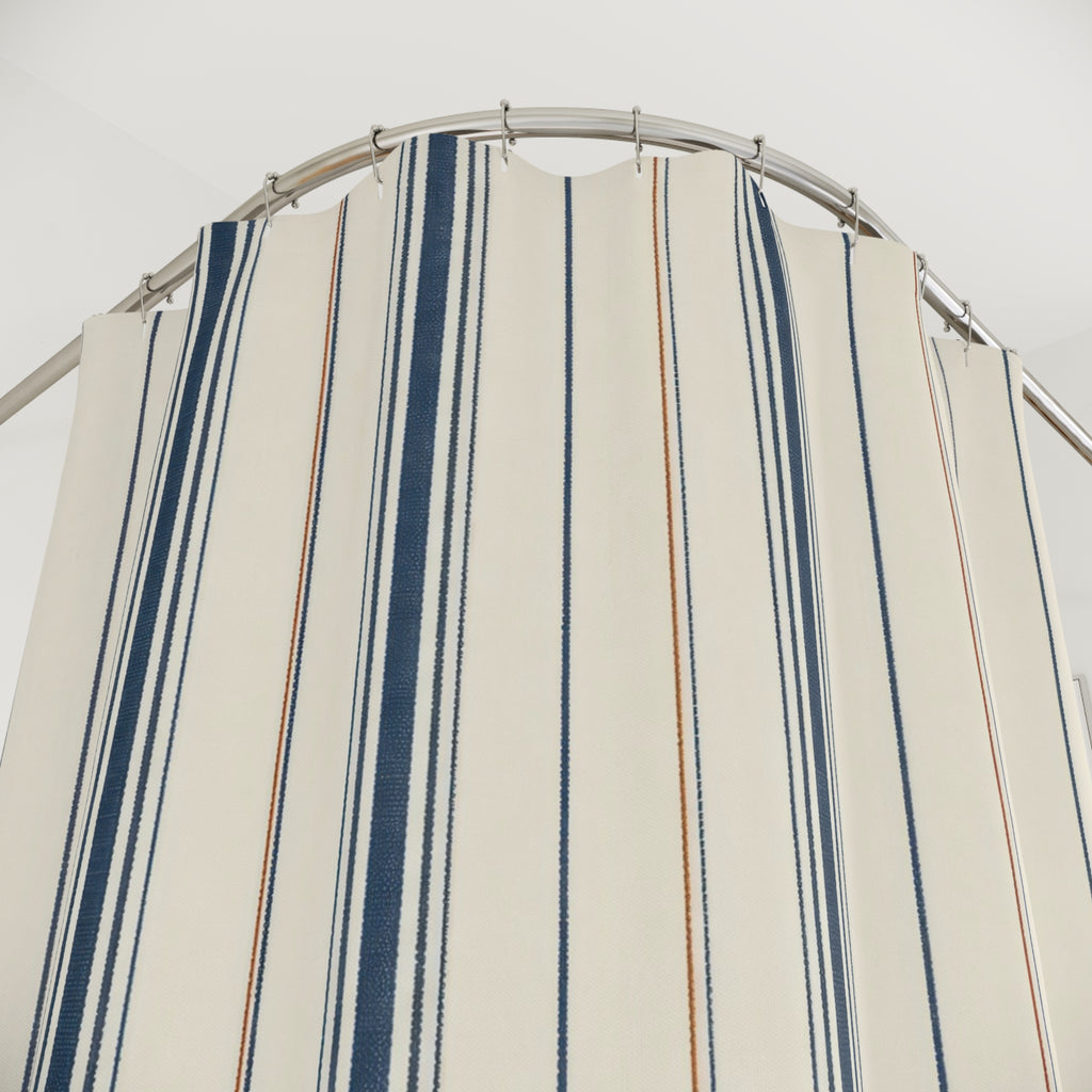 Blue Farmhouse Stripe Shower Curtain