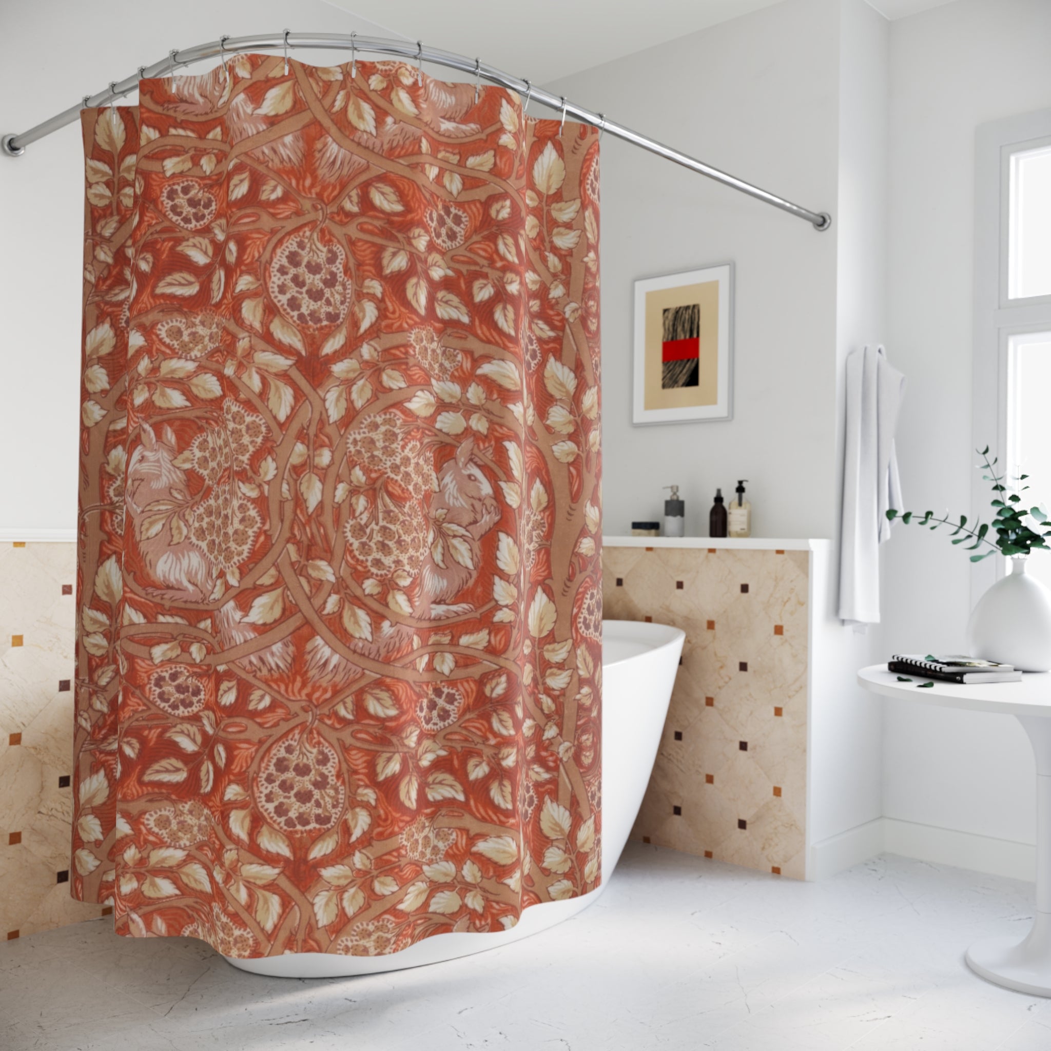 Bramble & Squirrel Shower Curtain – Terracotta Arts & Crafts