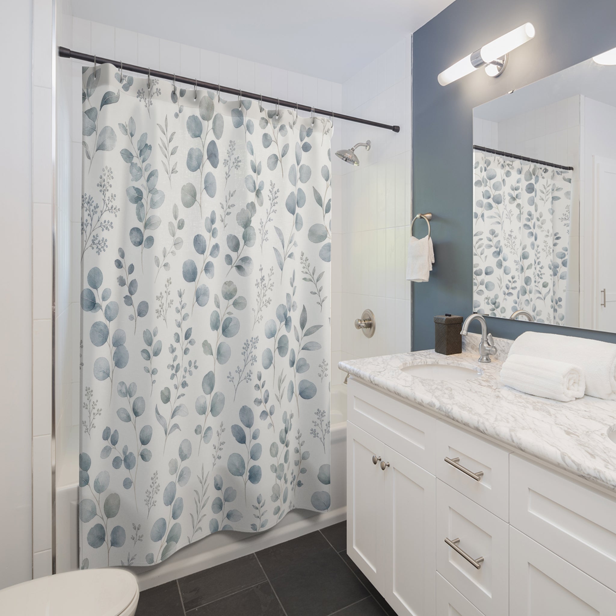 Blue Green Botanical Shower Curtain
