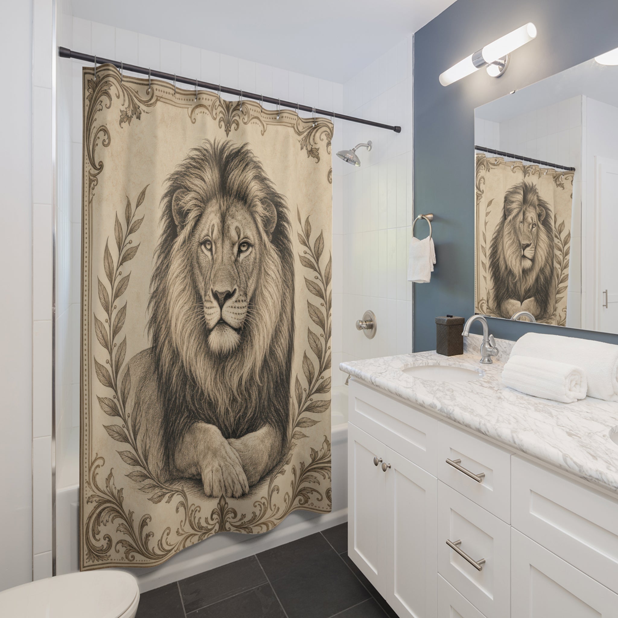 Vintage Framed Animal Portrait Shower Curtain