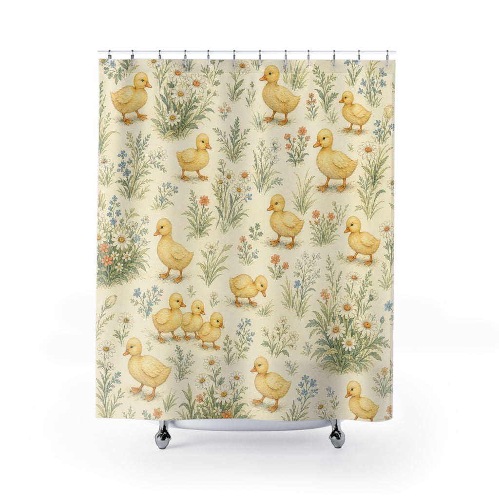 Yellow Duckling Meadow Shower Curtain