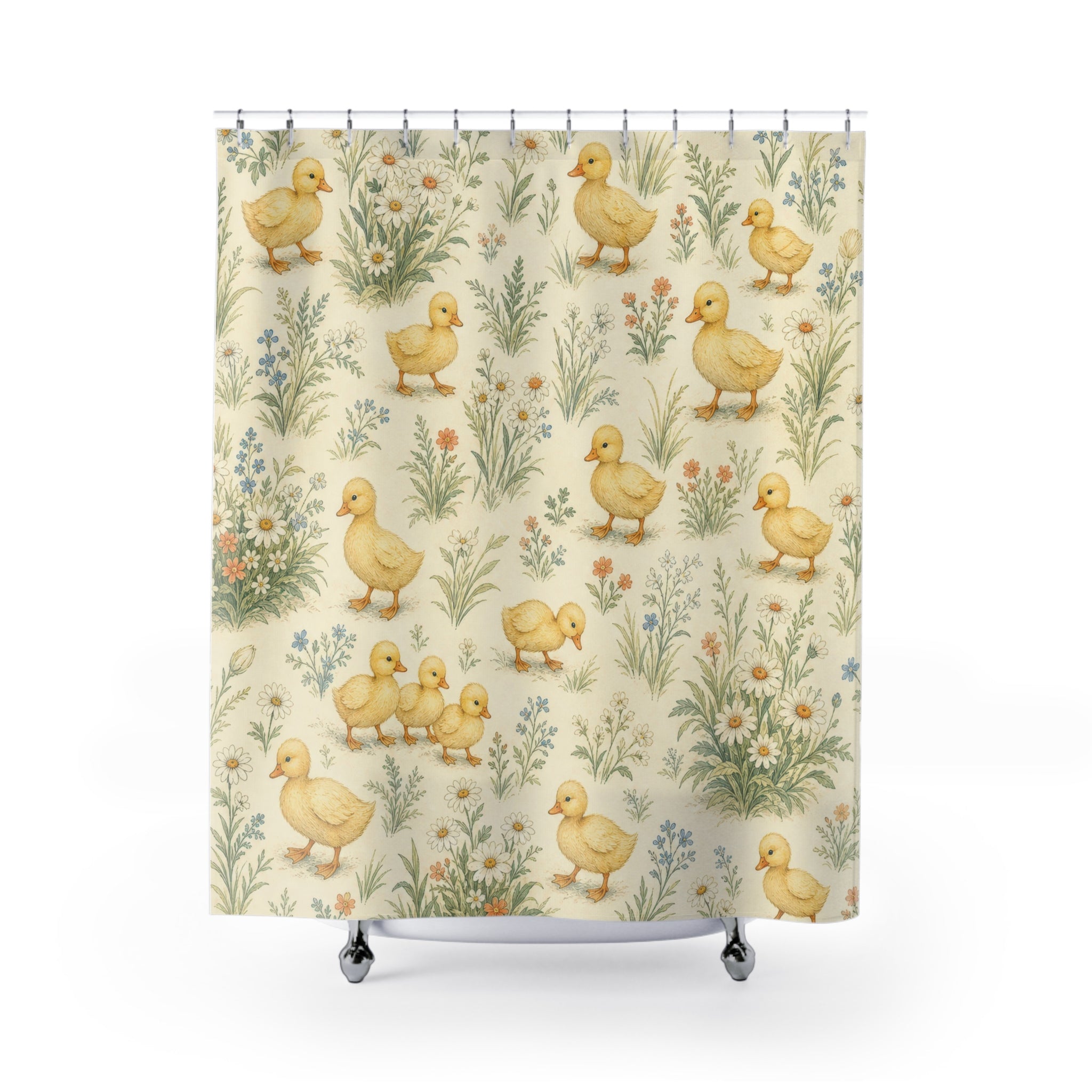 Yellow Duckling Meadow Shower Curtain