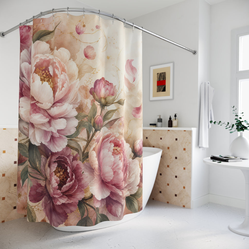 Champagne Peony Elegant Shower Curtain