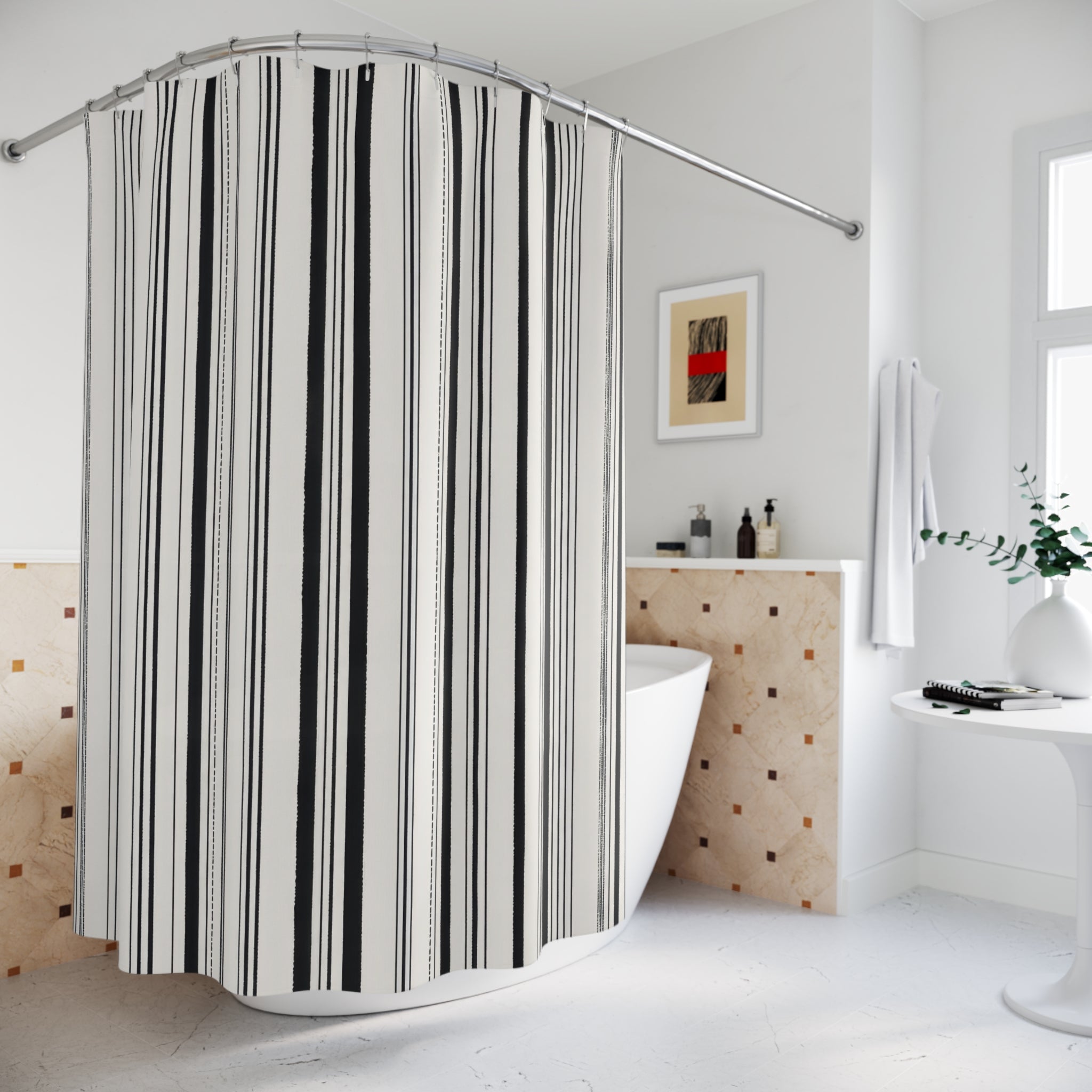 Black White Striped Shower Curtain