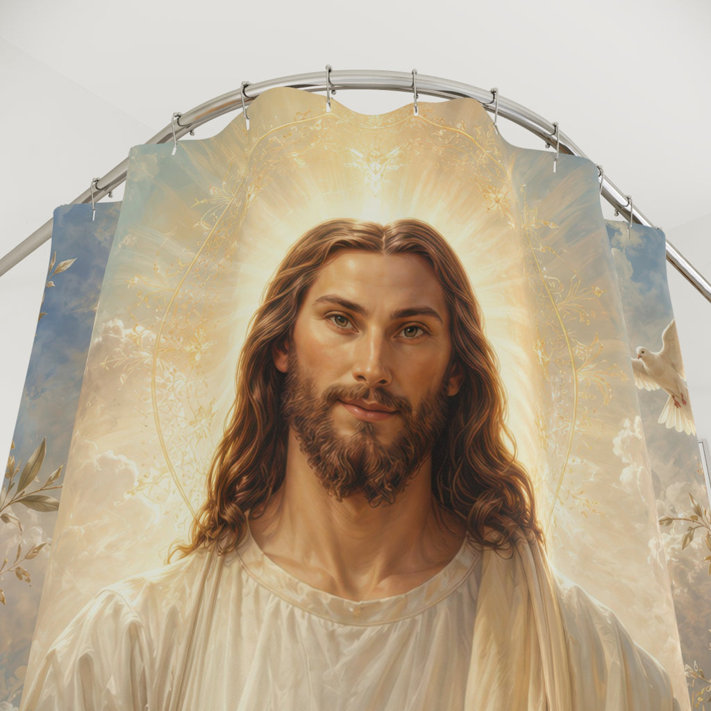 Jesus Shower Curtain: White Gold Sacred
