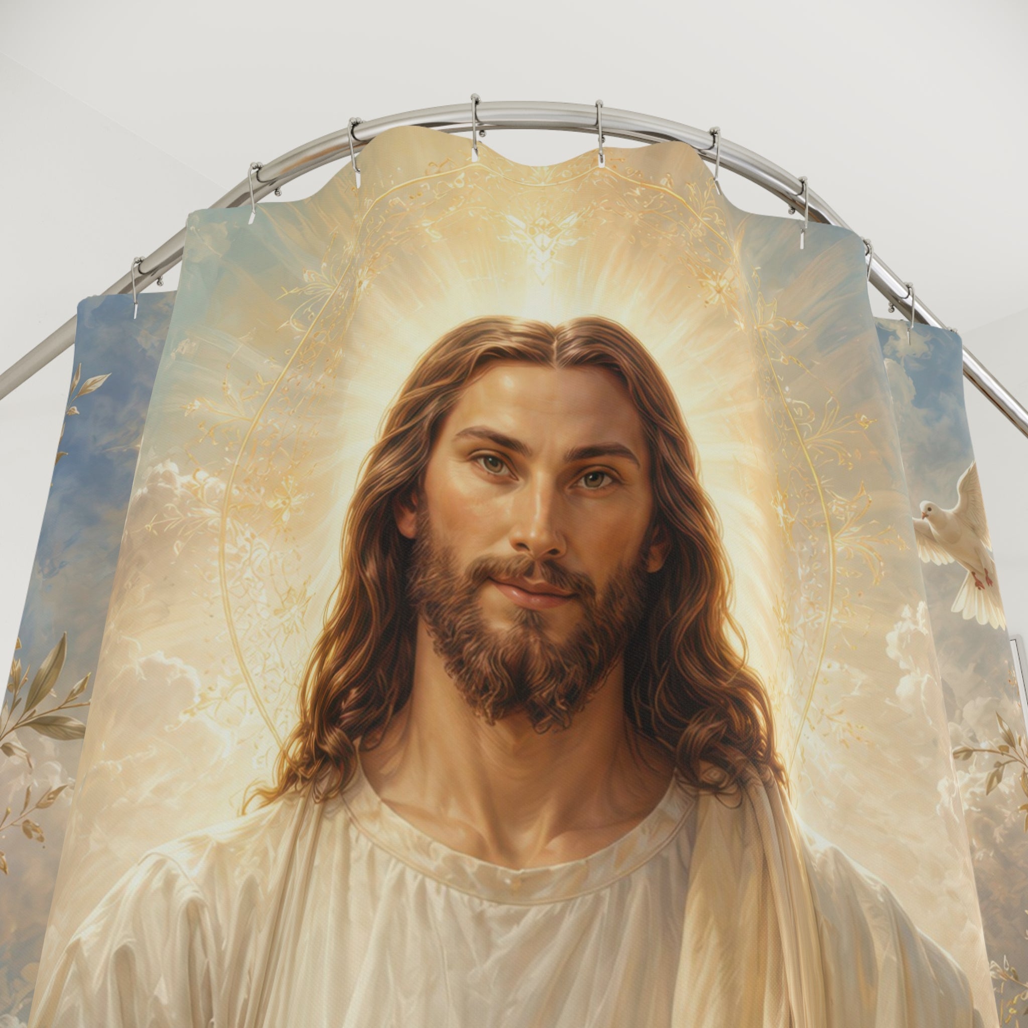 Jesus Shower Curtain: White Gold Sacred