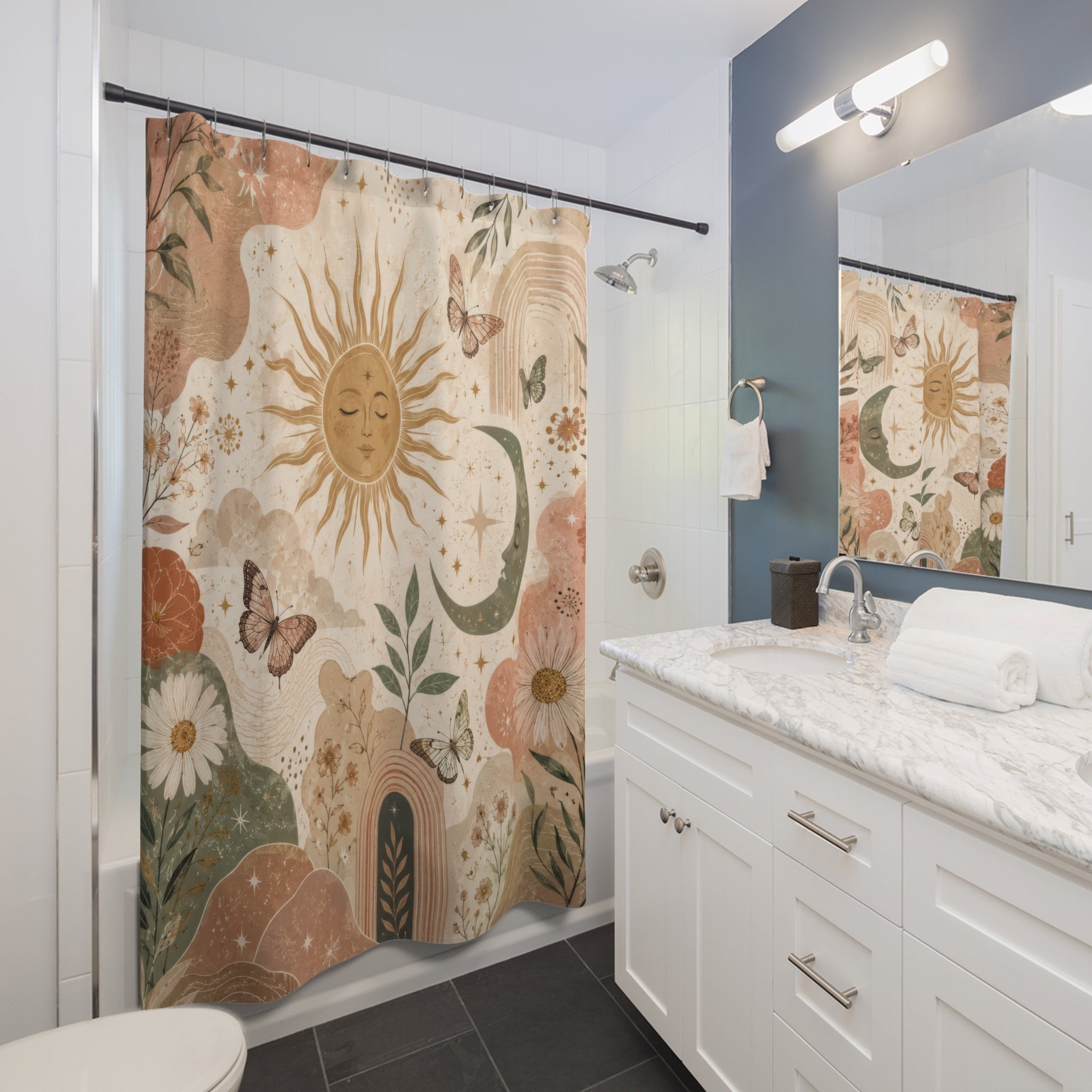 Aesthetic Shower Curtain: Boho Celestial