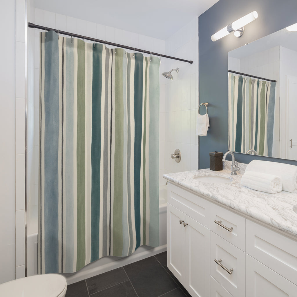 Watercolor Vertical Stripe Shower Curtain