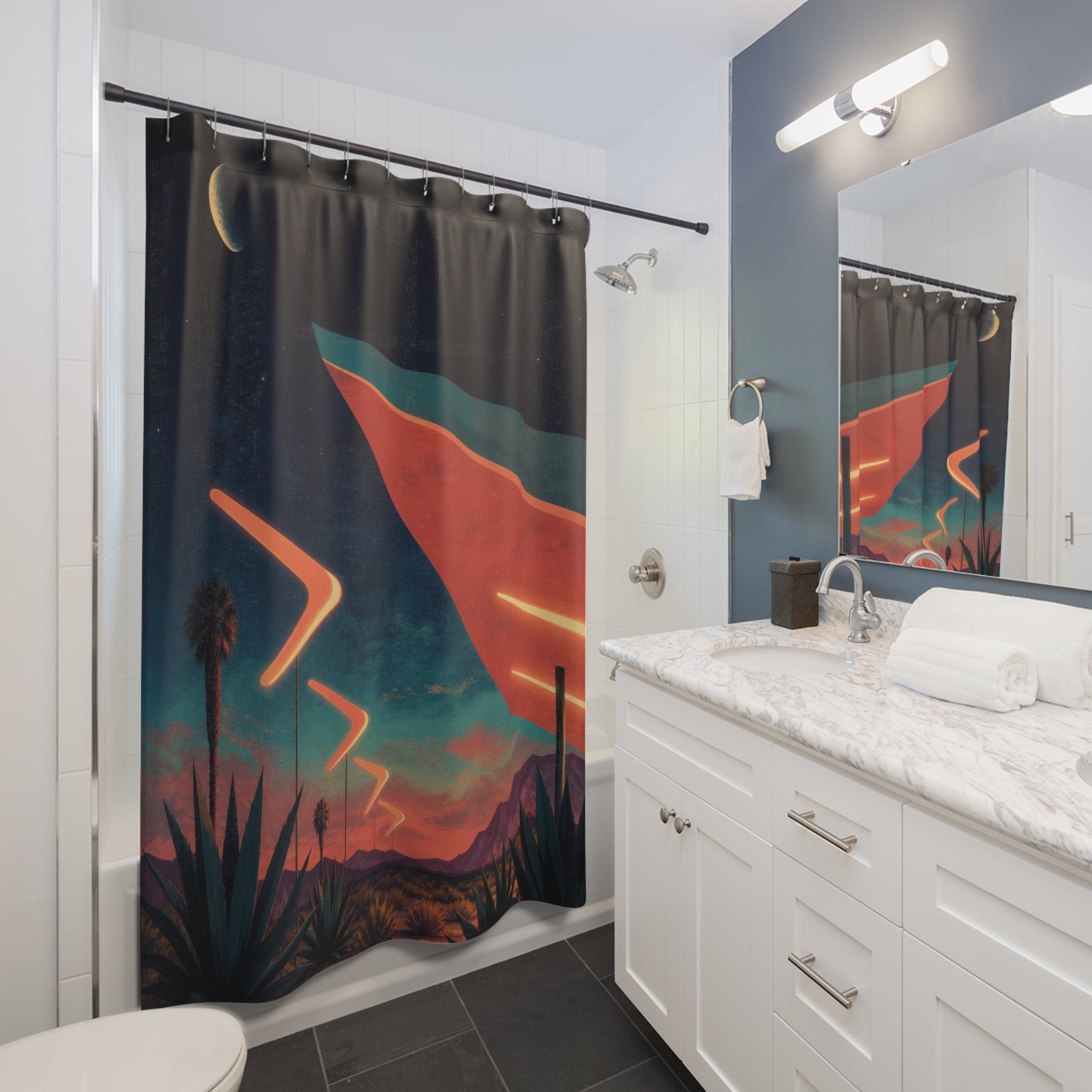 Desert Night Mid Century Style Shower Curtain