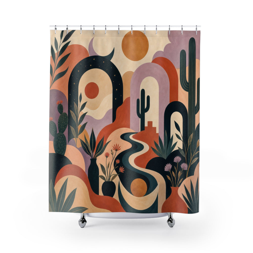 Desert Arch Shower Curtain, Terracotta Southwestern Bath Decor, Cactus Sun Bath Curtain, Modern Guest Bathroom Decor, Small Bathroom Decor
