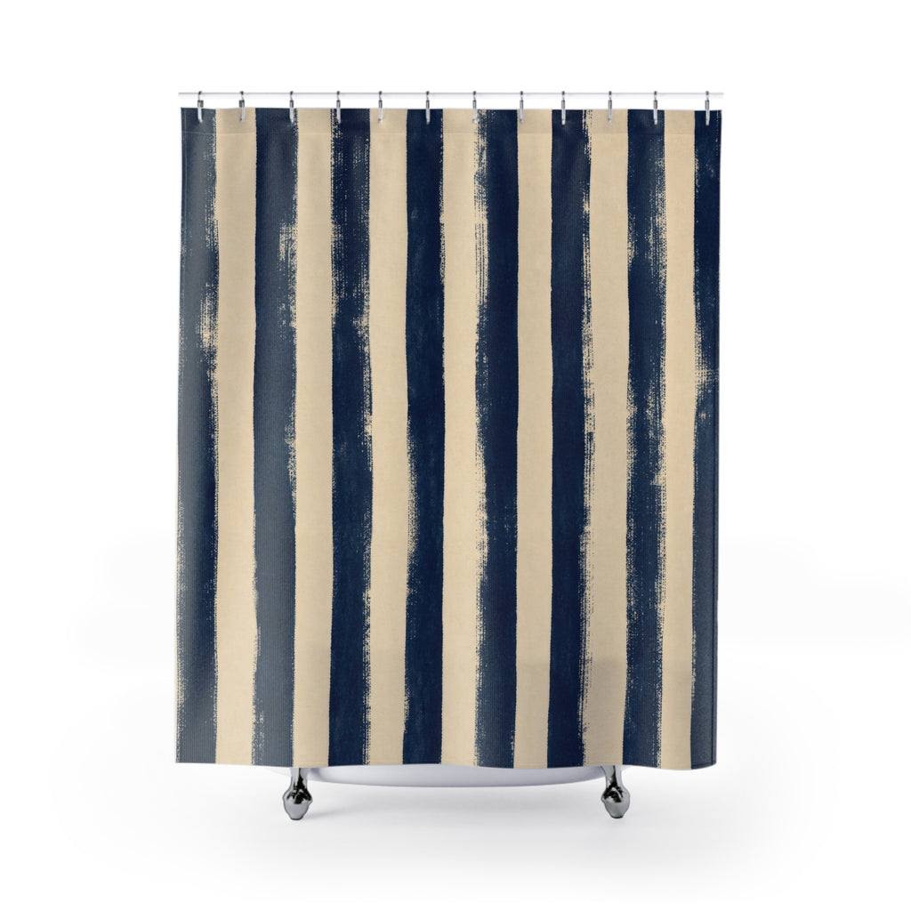 Rough Navy Indigo Brush Stripe Shower Curtain