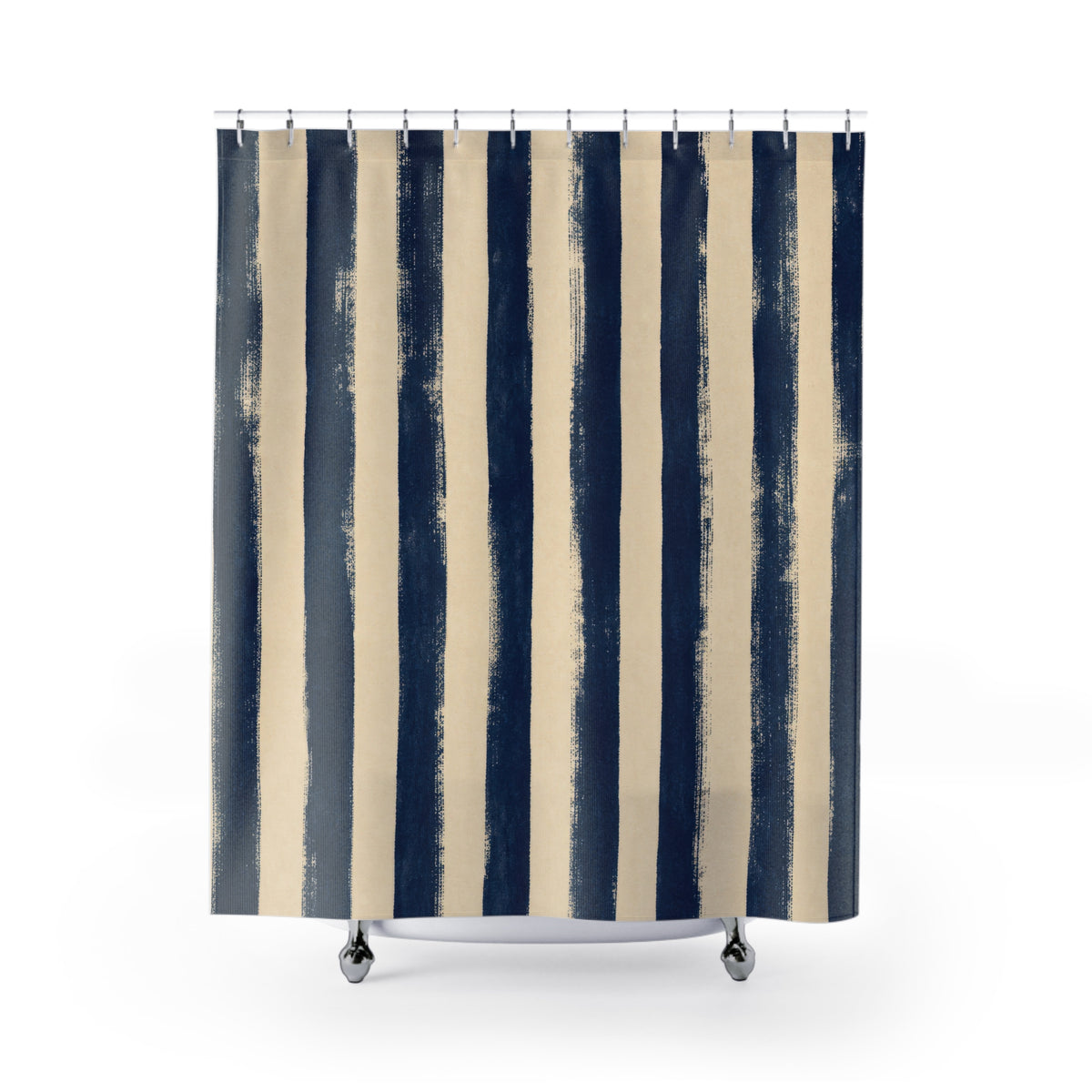 Rough Navy Indigo Brush Stripe Shower Curtain