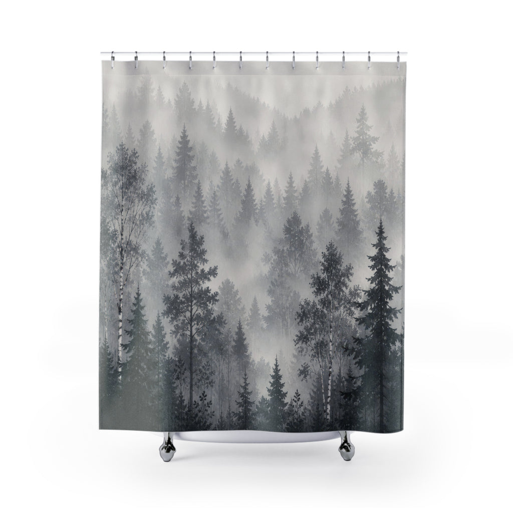 Misty Grey Tree Landscape Shower Curtain