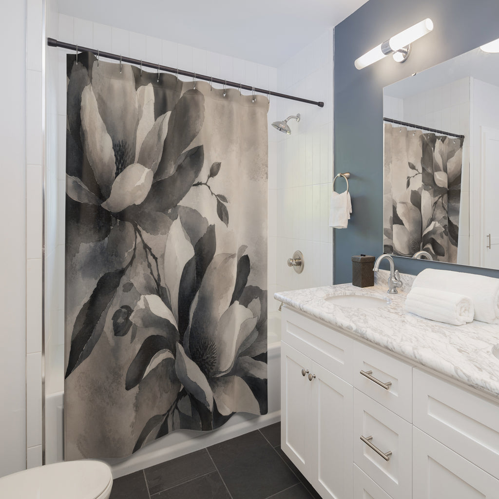 Black & Grey Magnolia Shower Curtain