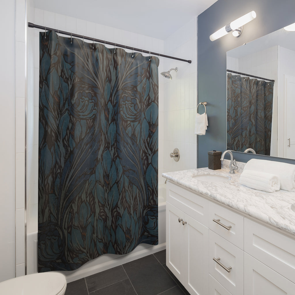 Mackmurdo Swirling Leaf Shower Curtain – Blue Art Nouveau