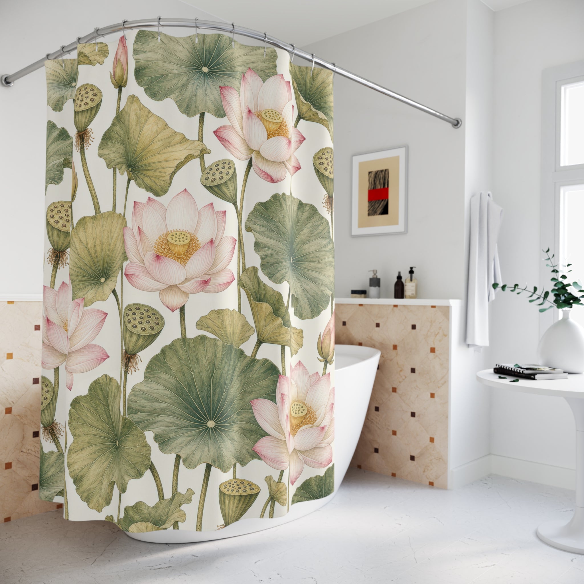 Pink Lotus Flower Botanical Shower Curtain