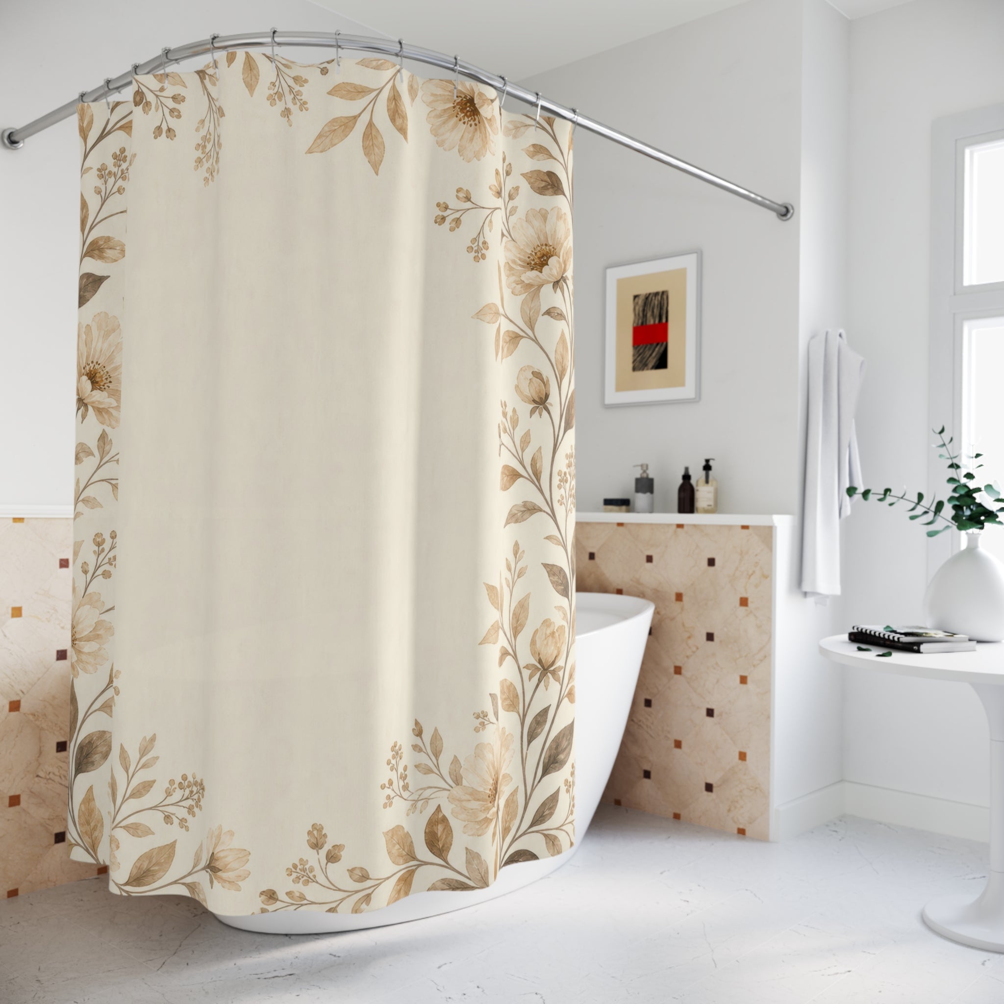 Cream Flower Border Shower Curtain