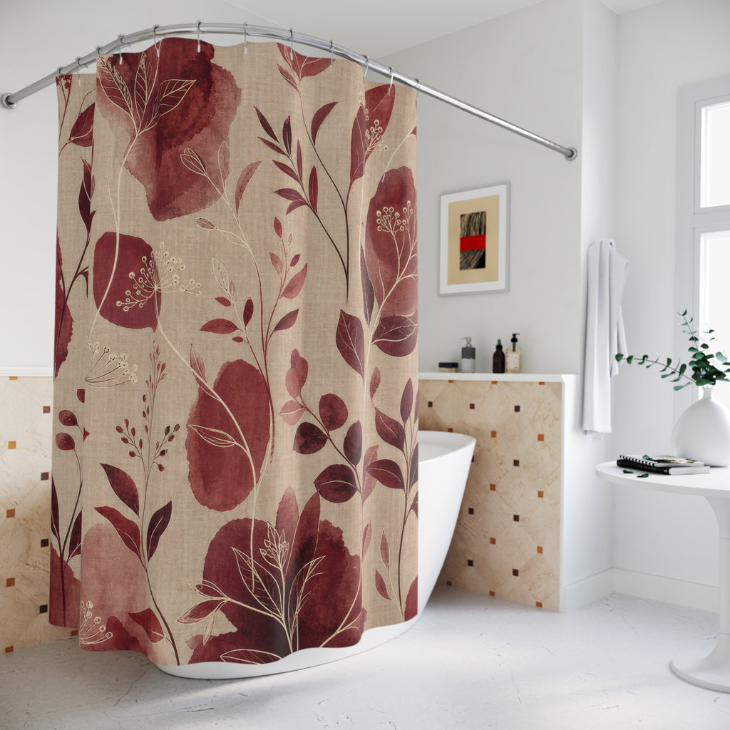 Burgundy Botanical Shower Curtain