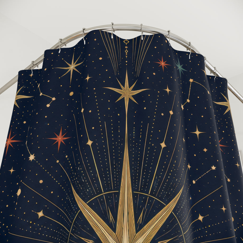 Star Shower Curtain, Art Deco Celestial Constellation Pattern