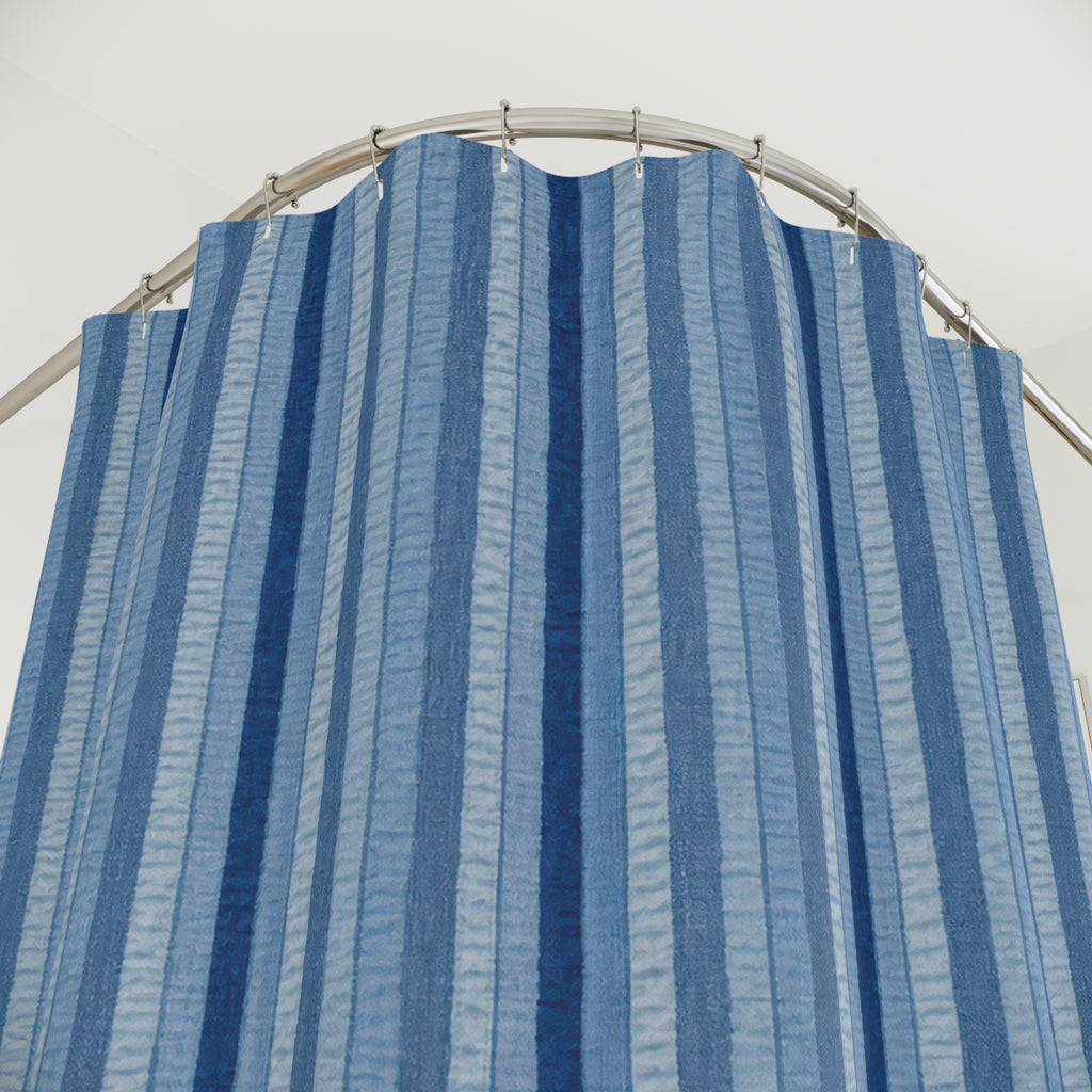 Pale Denim Navy Fine Stripe Shower Curtain